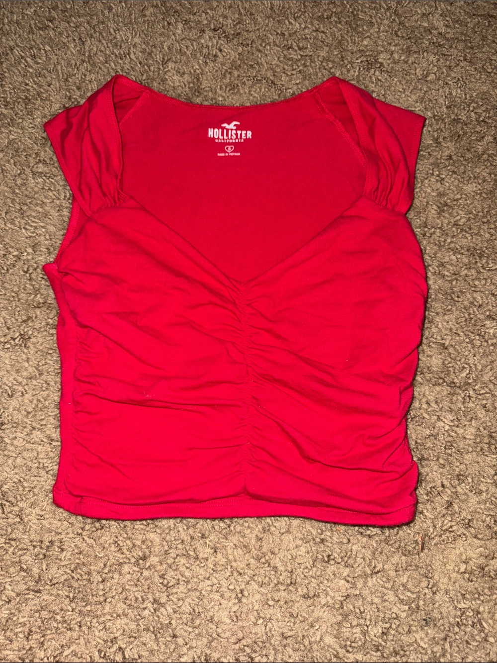 Hollister Bright Red Ruched V-Neck Crop Top